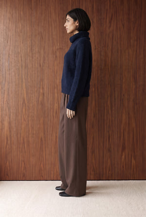 Foldover Off-Shoulder Sweater - NAVY BLUE