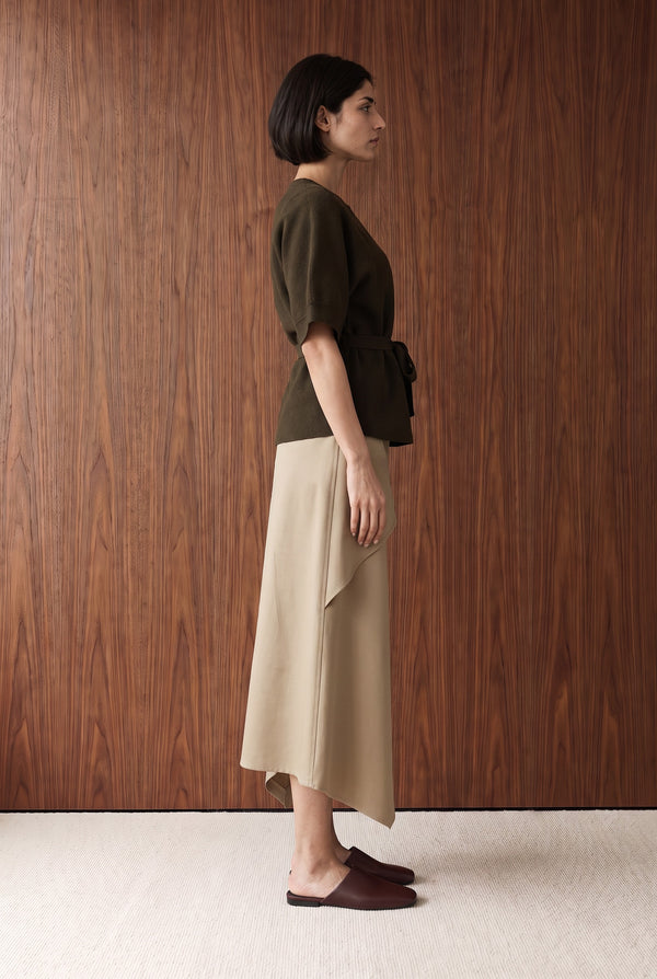 KNIT JUMPER WITH BALLOON SLEEVES - OLIVE BROWN