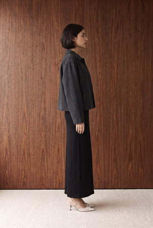 SHORT BUTTON DOWN JACKET - CHARCOAL MELANGE