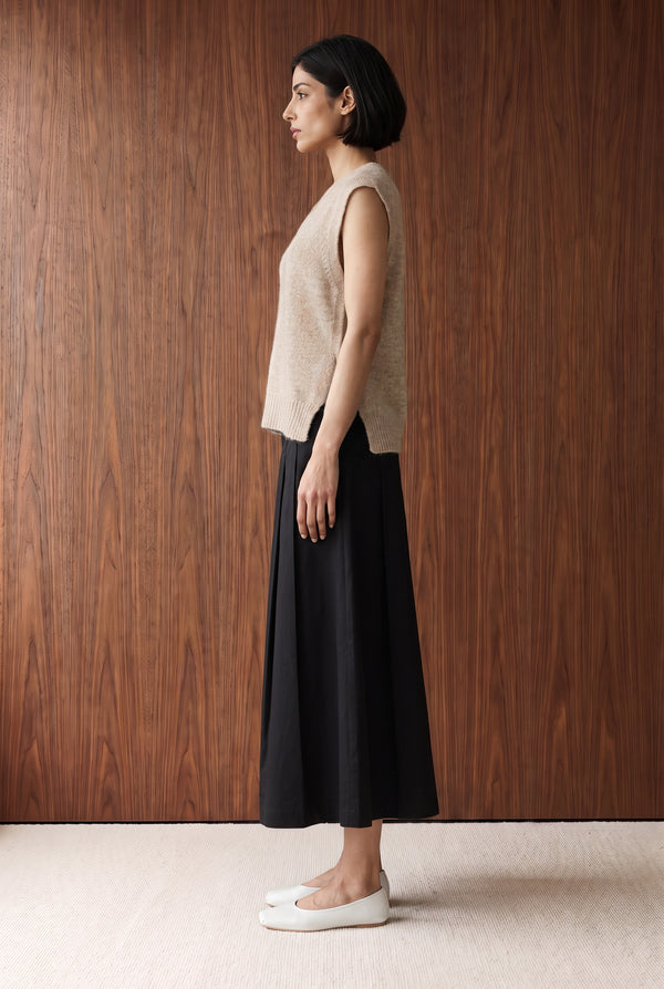 Relaxed Sleeveless Knit Vest - SAND MELANGE