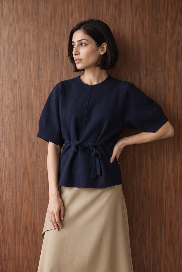 KNIT JUMPER WITH BALLOON SLEEVES - NAVY BLUE