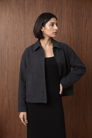 SHORT BUTTON DOWN JACKET - CHARCOAL MELANGE