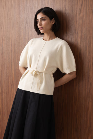 KNIT JUMPER WITH BALLOON SLEEVES - OFF WHITE
