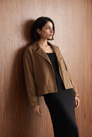 SHORT TRENCH JACKET - BROWN