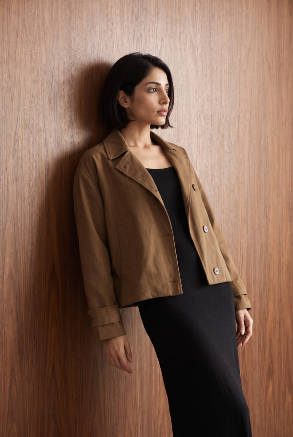 SHORT TRENCH JACKET - BROWN